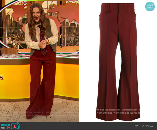 High Rise Flared Trousers by Chloe worn by Drew Barrymore on The Drew Barrymore Show