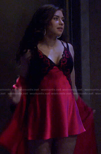 Ciara’s red lace and satin chemise on Days of our Lives