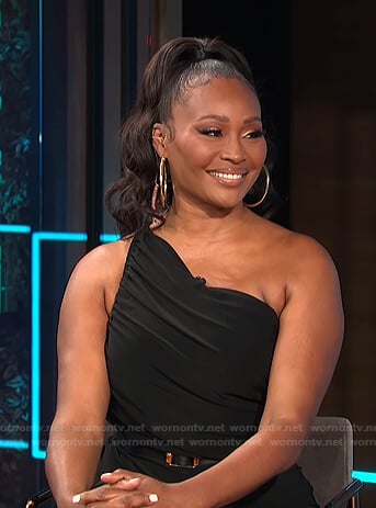 Cynthia Bailey’s black ruched one-shoulder dress on E! News Daily Pop