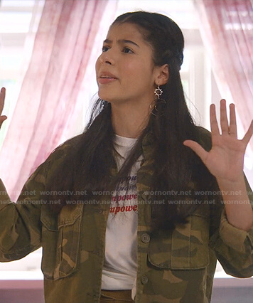 Dawn’s cropped camo jacket on The Baby-Sitters Club