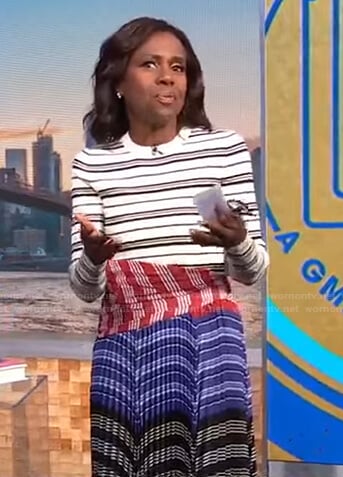 Deborah’s striped top and pleated skirt on Good Morning America