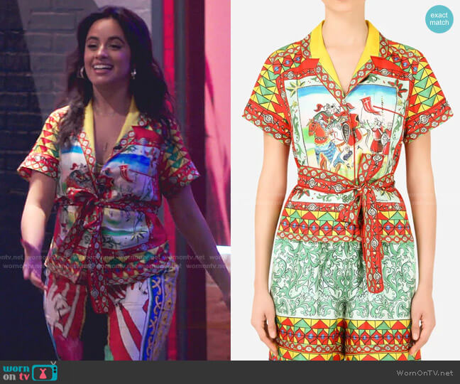 Carretto Print Belted Shirt by Dolce & Gabbana worn by Camila Cabello on The Voice