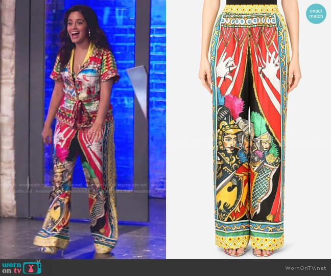 Carretto-Print Twill Pajama Pants by Dolce & Gabbana worn by Camila Cabello on The Voice