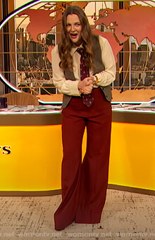 Drew's white blouse with gold buttons on The Drew Barrymore Show