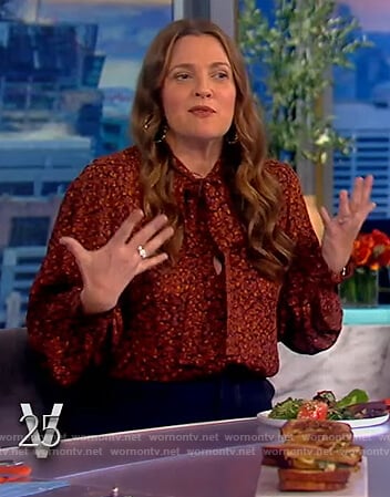 Drew’s floral print tie neck blouse on The View