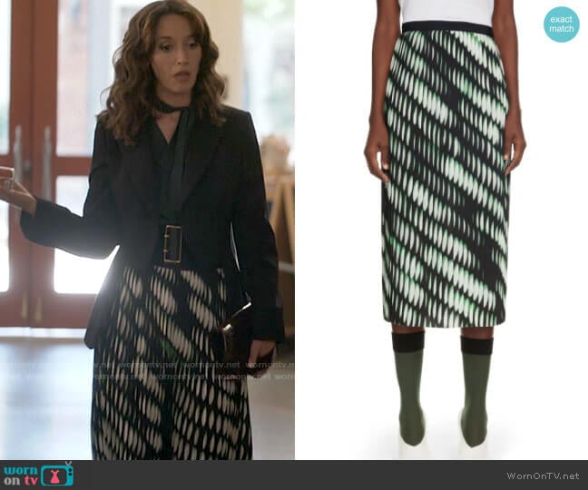 Dries van Noten Sarean Print Pleated Skirt worn by Bette Porter (Jennifer Beals) on The L Word Generation Q