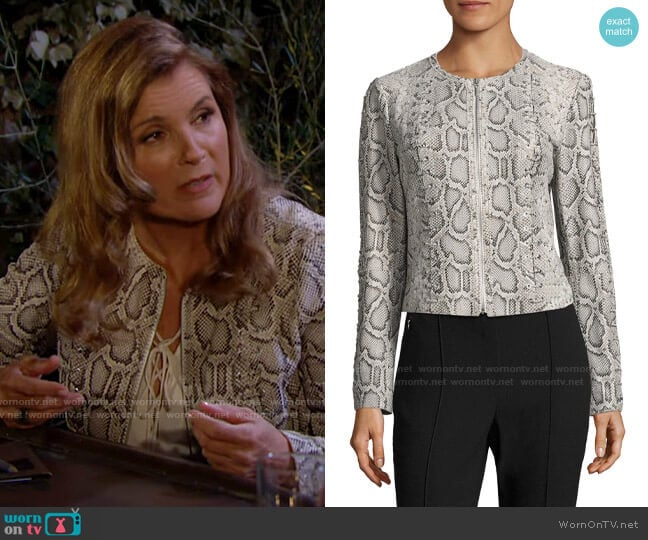 Elie Tahari Janet Python Jacket worn by Sheila Carter (Kimberlin Brown) on The Bold and the Beautiful