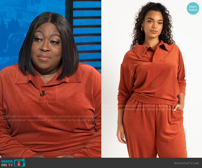 Stretch Corduroy Collared Pullover by Eloquii worn by Loni Love on E! News