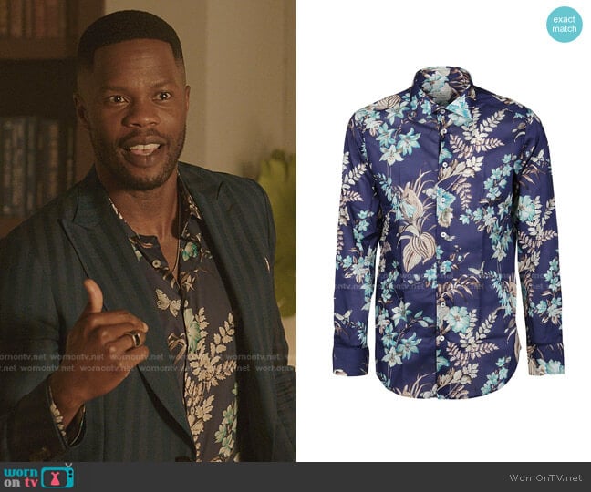 Floral-Print Cotton Shirt by Etro worn by Jeff Colby (Sam Adegoke) on Dynasty