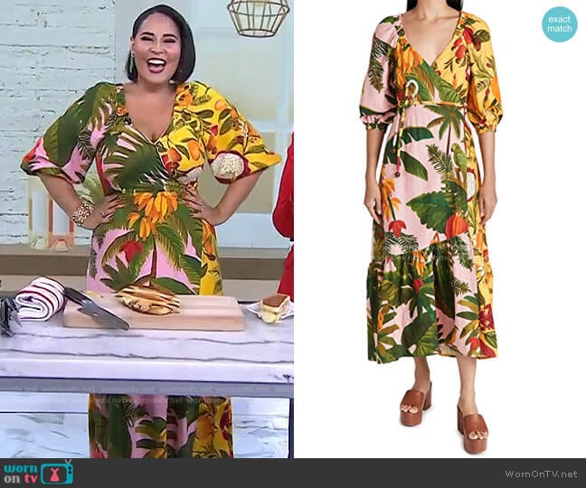 Mixed Fruits Midi Wrap Dress by Farm Rio worn by Alejandra Ramos on Today