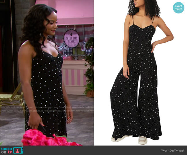 Jamboree Sleeveless Wide Leg Jumpsuit by Free People worn by Chanel Dupree (Raven Bowens) on Days of our Lives