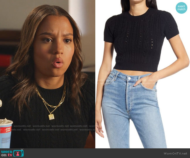 Short & Sweet Crop Sweater by Free People worn by May Grant (Corinne Massiah) on 9-1-1