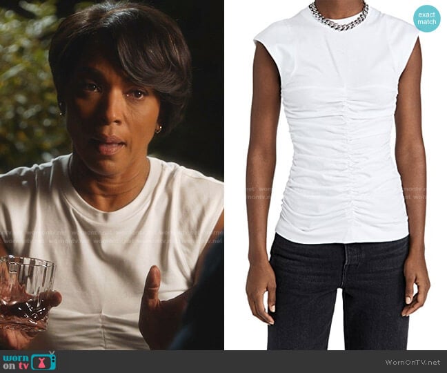 Basic Cotton Jersey Tee by Ganni worn by Athena Grant (Angela Bassett) on 9-1-1