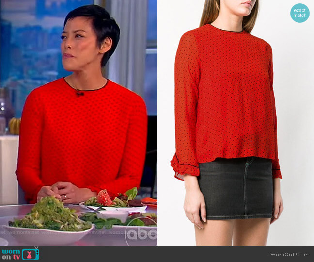 Synthetic Fiery Polka Dot Blouse by Ganni worn by Pilar Valdes on The View