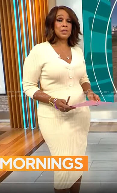 Gayle King’s cream rib knit dress on CBS Mornings