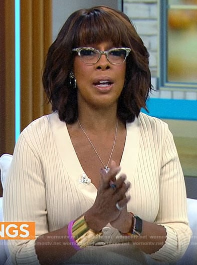 Gayle King’s cream rib knit dress on CBS Mornings