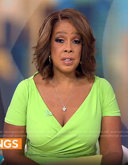 Gayle’s lime green wrap dress on CBS Mornings