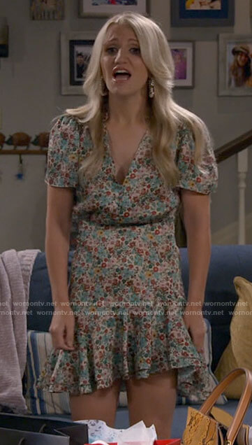 Gina’s floral v-neck dress on B Positive