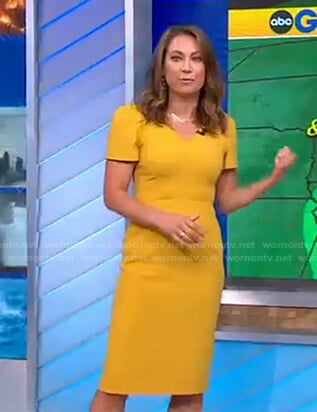 Ginger’s yellow v-neck sheath dress on Good Morning America