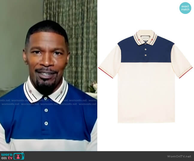 Embroidered-Collar Polo Shirt by Gucci worn by Jamie Foxx on E! News