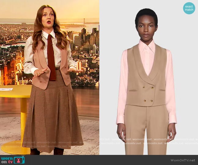 Double Breasted Gabardine Vest by Gucci worn by Drew Barrymore on The Drew Barrymore Show