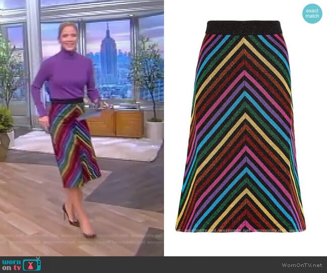 Metallic Stripe Skirt by Gucci worn by Sara Haines on The View