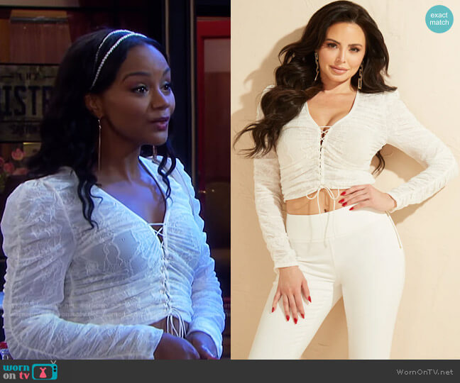 WornOnTV: Chanel's white cropped lace-up top on Days of our Lives, Raven  Bowens