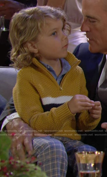 Harrison's yellow striped sweater and plaid pants on The Young and the Restless