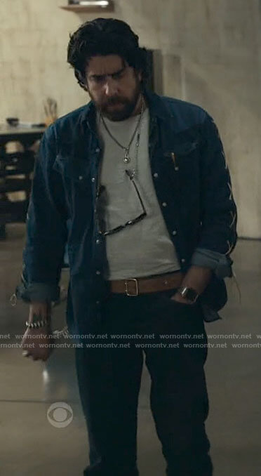 Harry's denim shirt with lace-up sleeves on The Equalizer