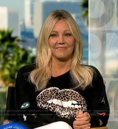 Heather Locklear’s black leopard lip print sweater on Good Morning America