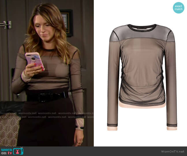 Helmut Lang Mesh Ruche-panel Top worn by Chloe Mitchell (Elizabeth Hendrickson) on The Young and the Restless