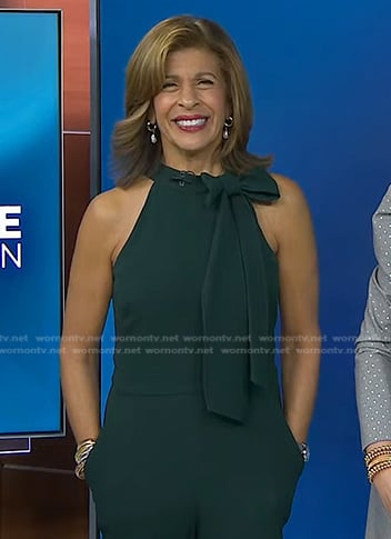 WornOnTV: Hoda's green tie neck jumpsuit on Today