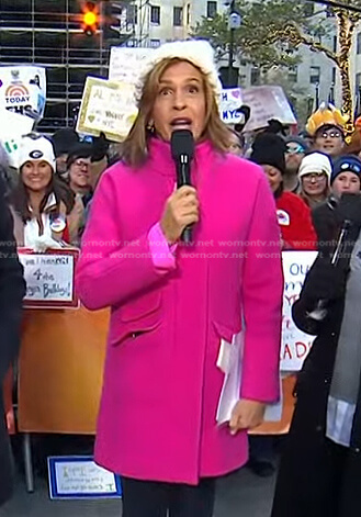 Hoda’s pink zip front coat on Today