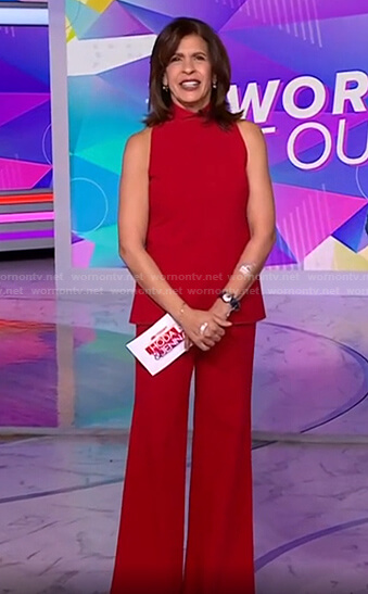 Hoda’s red sleeveless top and pants on Today