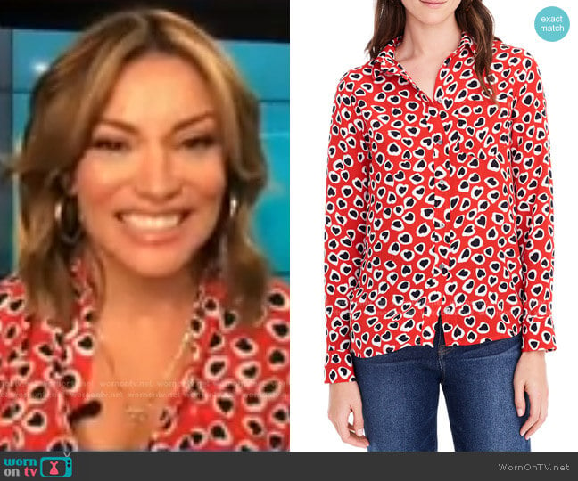 Classic Fit Heart Print Silk Boy Shirt by J. Crew worn by Kit Hoover on Access Hollywood