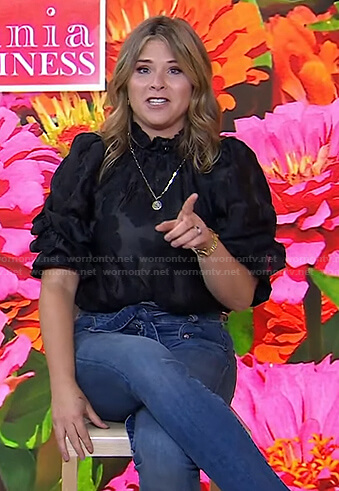 Jenna’s black floral top and tie waist jeans on Today