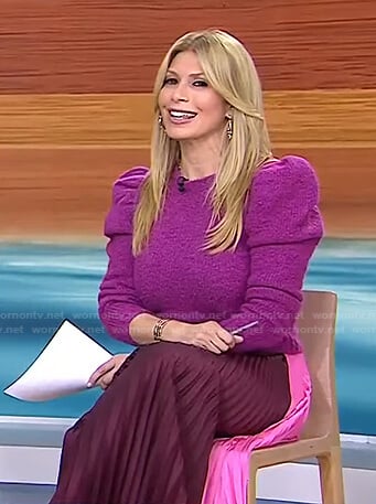 Jill’s purple sweater and pink colorblock pleated skirt on Today