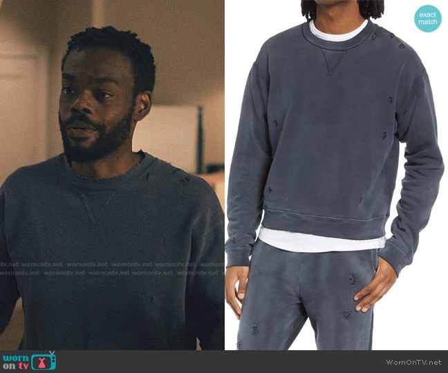 Sundrenched Thermal Lined Distressed Crewneck Sweatshirt by John Elliott worn by Marcus Watkins (William Jackson Harper) on Love Life