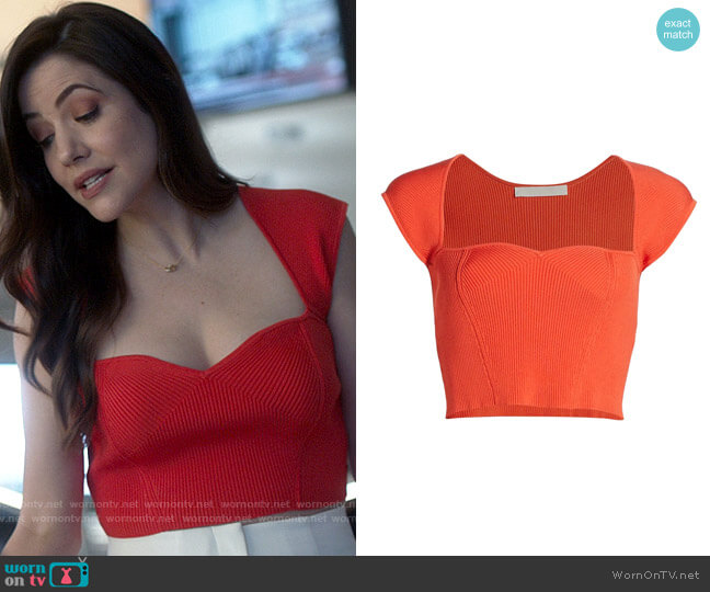 Andrea’s red ribbed crop top on Supergirl