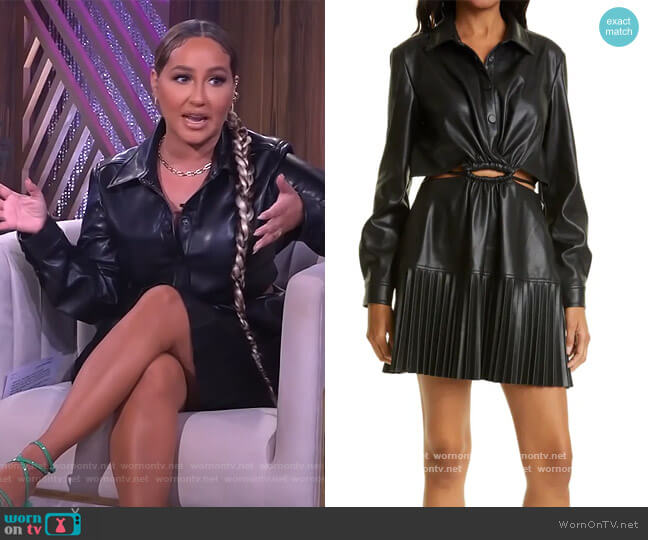 Cindy Faux Leather Pleated Long Sleeve Minidress by Jonathan Simkhai worn by Adrienne Houghton on The Real