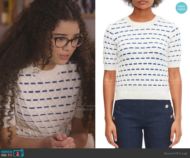 Striped Cable Sweater by Kate Spade worn by Mary-Anne Spier (Malia Baker) on The Baby-Sitters Club