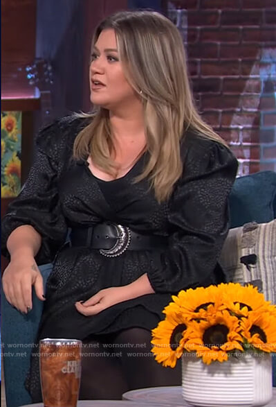 Kelly's black leopard print wrap dress on The Kelly Clarkson Show