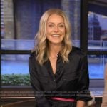 Kelly’s black satin jumpsuit on Live with Kelly and Ryan
