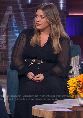 Kelly's black sheer ruffled dress on The Kelly Clarkson Show