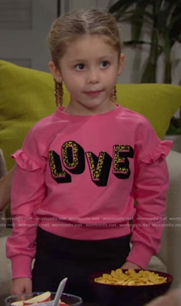 Kelly’s pink LOVE sweatshirt on The Bold and the Beautiful