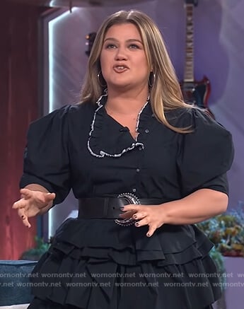 Kelly’s black ruffled mini dress on The Kelly Clarkson Show