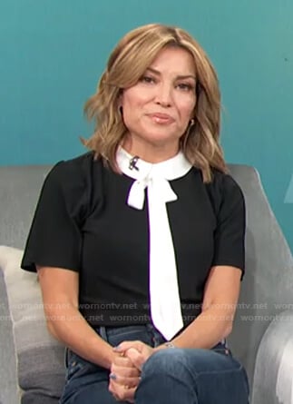 Kit's black contrast tie neck top on Access Hollywood