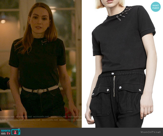 The Kooples Safety Pin Organic Cotton Tee worn by Tess Van De Berg (Jamie Clayton) on The L Word Generation Q