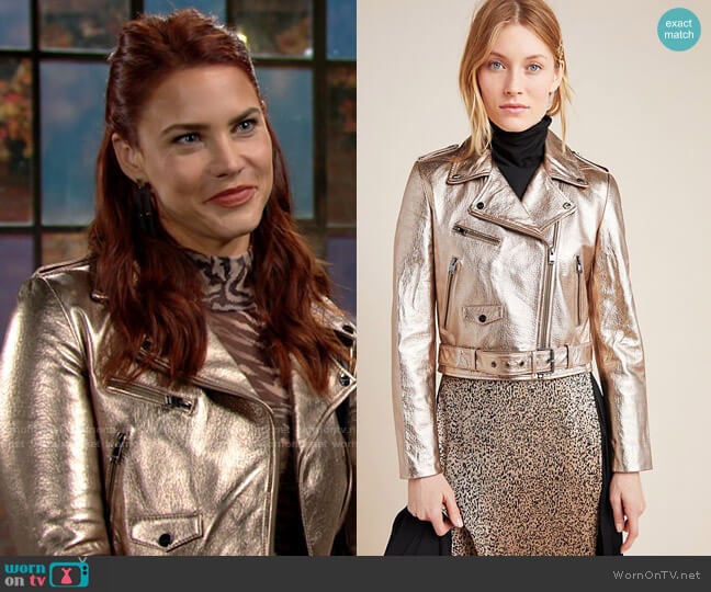 Lamarque Roberta Metallic Leather Moto Jacket worn by Sally Spectra (Courtney Hope) on The Young and the Restless