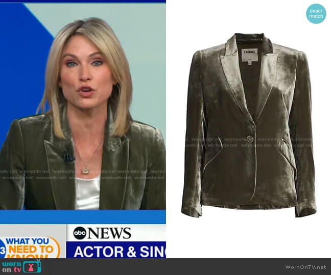 Chamberlain Velvet Blazer by L'Agence worn by Amy Robach on Good Morning America